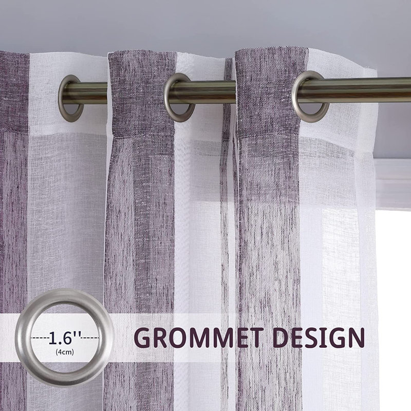 Rideaux en lin Torosian, Mauve / Blanc, L 52 po x L 54 po