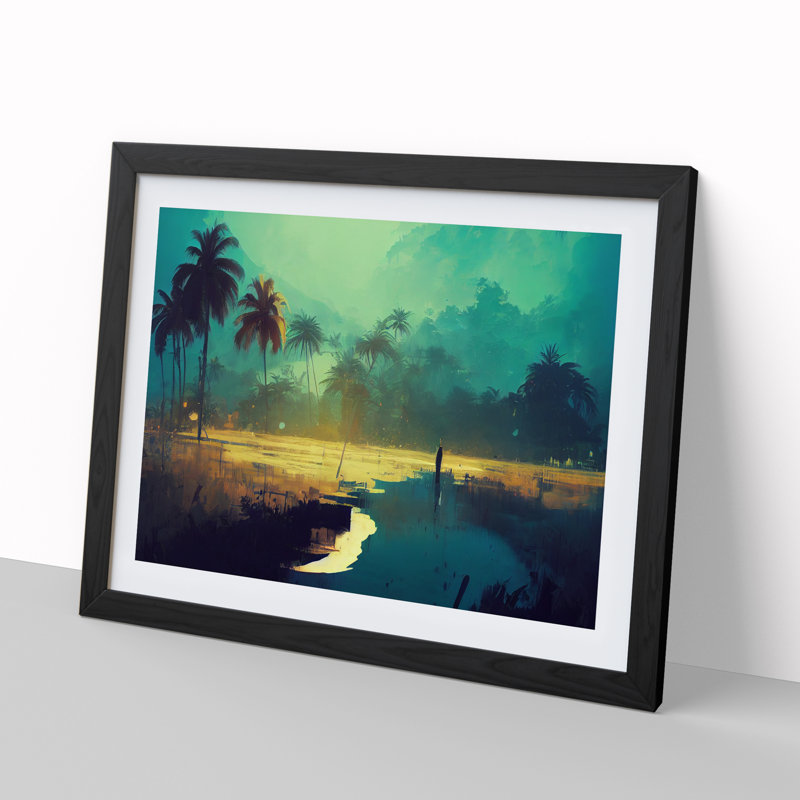 XH1022-10160X Wild Palm Trees 1 Piece Single Picture Frame Wall Art, 25cm H x 34cm W x 2cm D, Black
