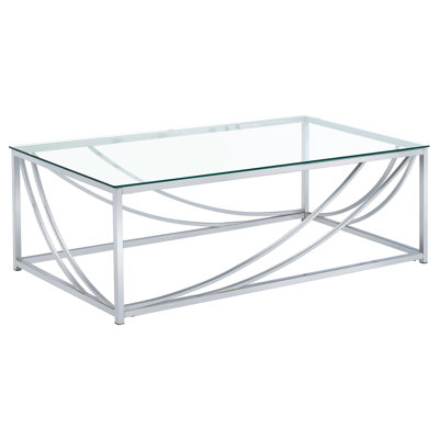 Table basse élégante en verre et chrome avec pieds en métal durables, parfait pour les intérieurs modernes et minimalistes