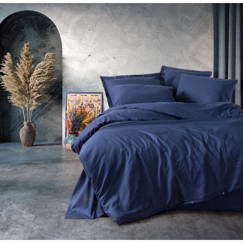 Super King Quilt Cover Set, Dark Blue, 102.4 x 86.6 inches | 100% Cotton Ranforce, 145 Thread Count | Includes 2 Pillowcases (19.7 x 31.5 inches) | Machine Washable, Reactive Printing, Stylish & Durable Design