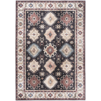 Tapis oriental noir / brun / ivoire