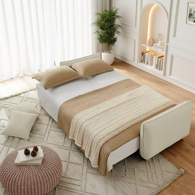 90.15" Queen size upholstered Multi-functional convertible sleeper sofa with storage