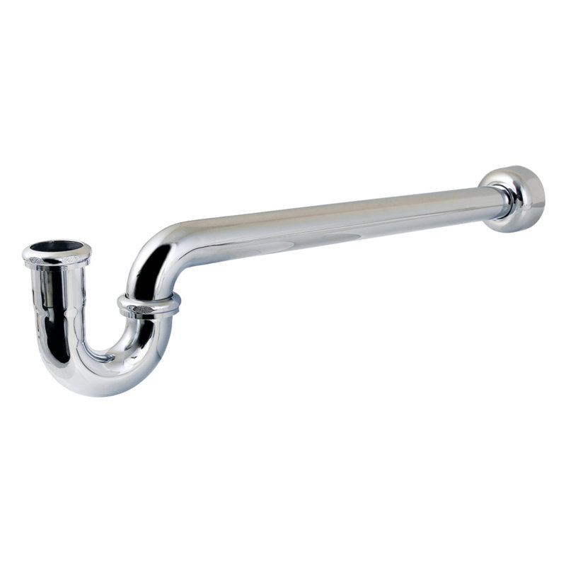 Siphon en P 1-1 / 4 po Kingston avec bride carrée, longueur 18 po, calibre 18, Chrome poli
