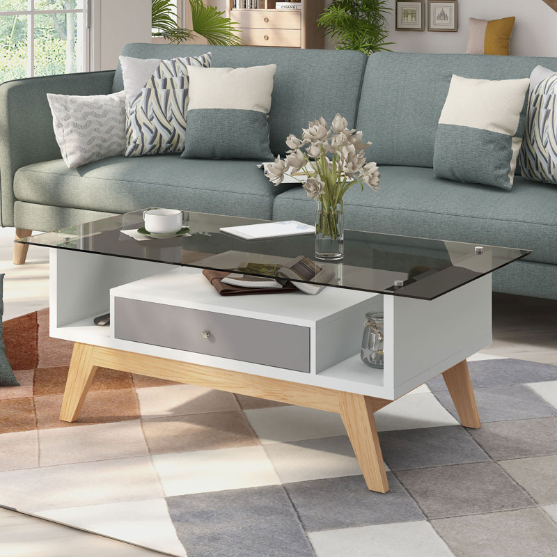 Table basse à 4 pieds avec rangement Levi, Gris