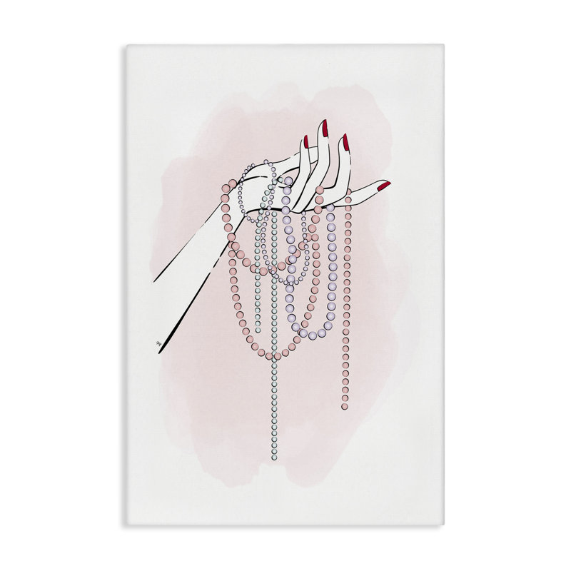 «Tenant des bijoux perlés sur toile» par Martina Pavlova, H 36 po x l 24 po