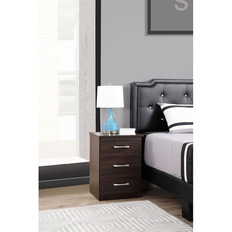 Seniz 3 - Drawer Nightstand , Dark Brown
