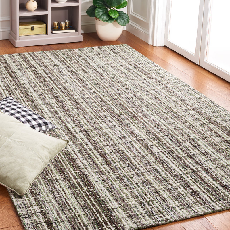 Tapis brun / gris / blanc en laine et coton touffeté à la main Bromaard, Rectangle 9 pi x 12 pi
