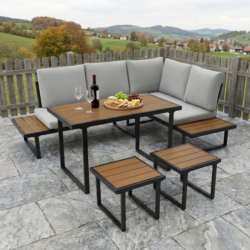 6 - Person Patio Dining Set with Rectangular Table, Grey