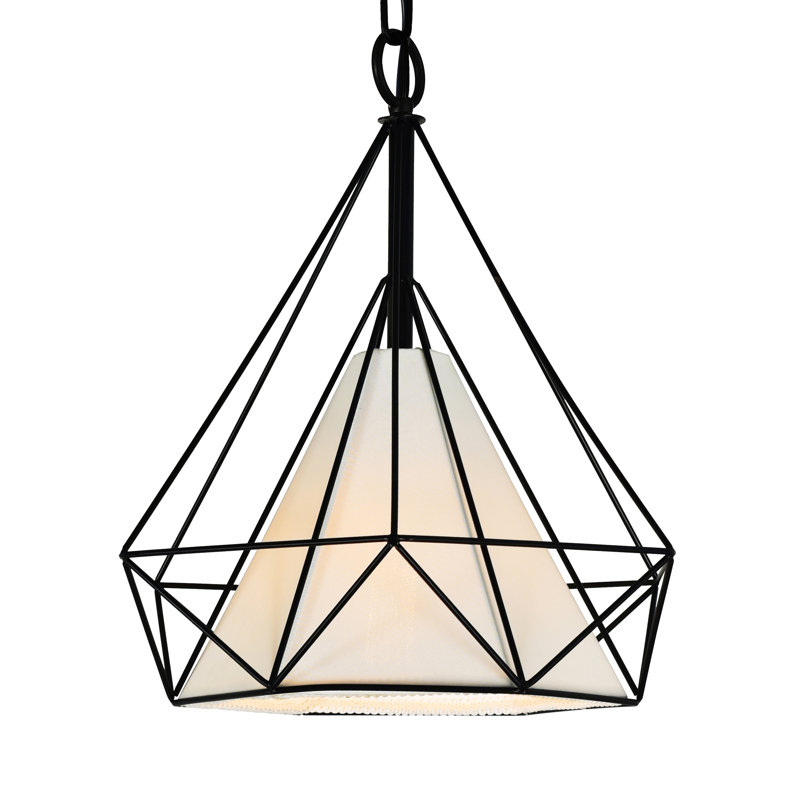 Luminaire suspendu 1 lumière vers le bas avec finition noire - pour la salle à manger, la cuisine, le vestibule - compatible avec la DEL E26 - hauteur réglable, conception à cage géométrique
