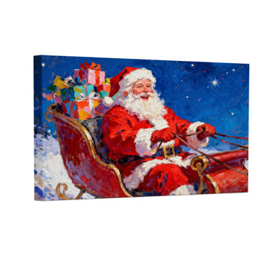 Père Noël en traîneau avec cadeaux sous le ciel étoilé de Noël, ensemble de 3 impressions sur toile