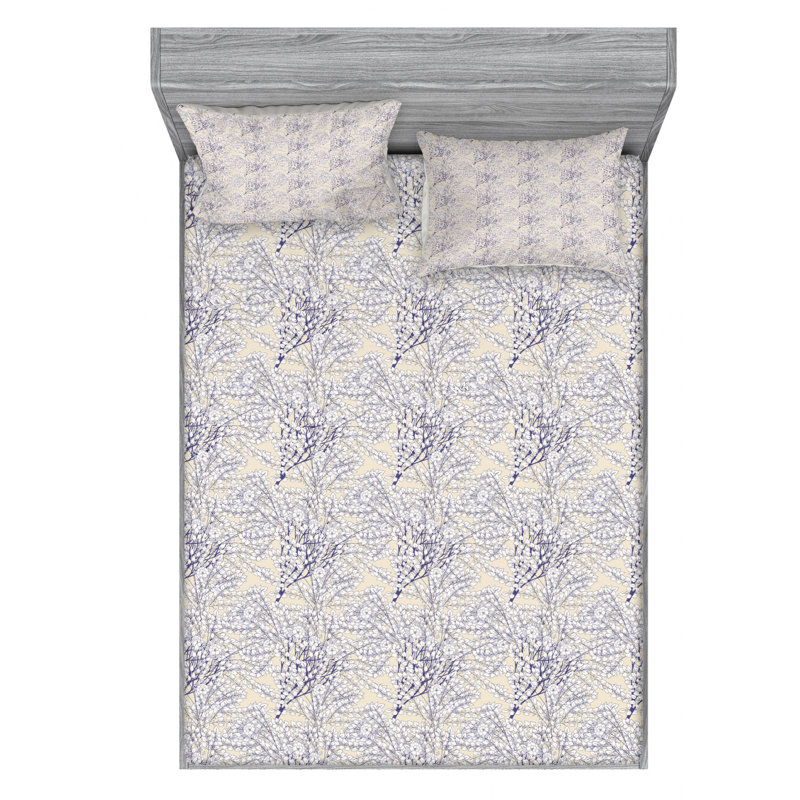Microfiber Floral Sheet Set, Queen Sheet Set with Fitted Sheet, Leaves Floral