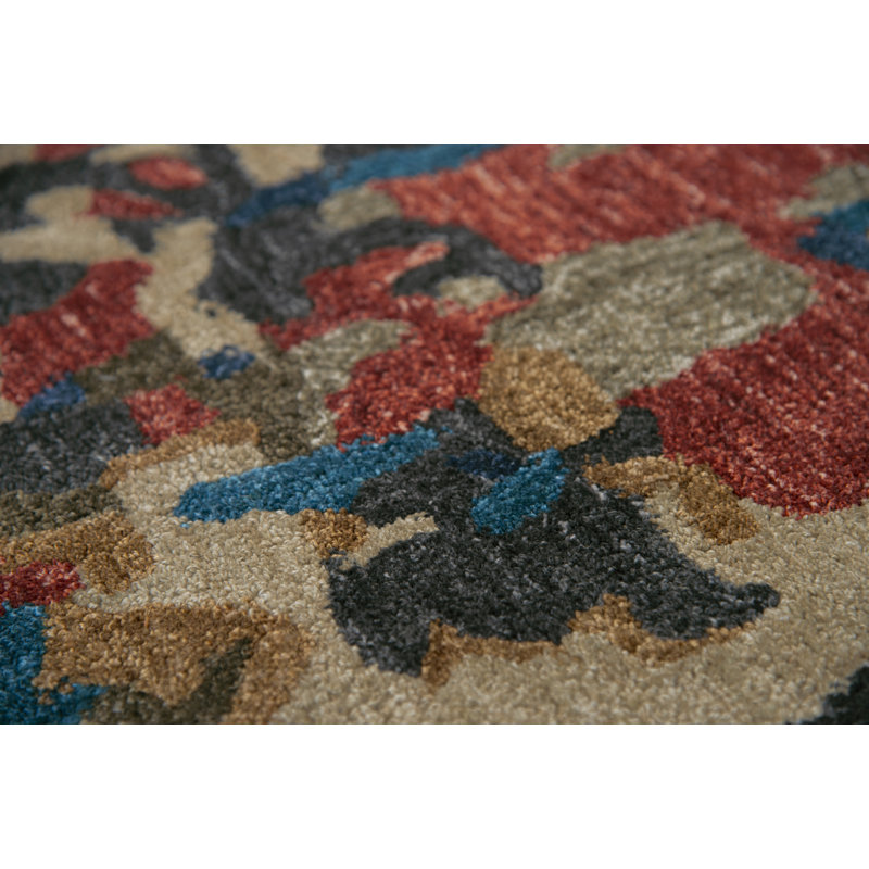 Tapis bleu / gris / brun en polyester touffeté à la main Tho, Rectangle 8 pi 6 po x 11 pi 6 po