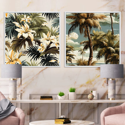 Coconut Grove - motif tropical - ensemble de 2 collages carrés tropicaux