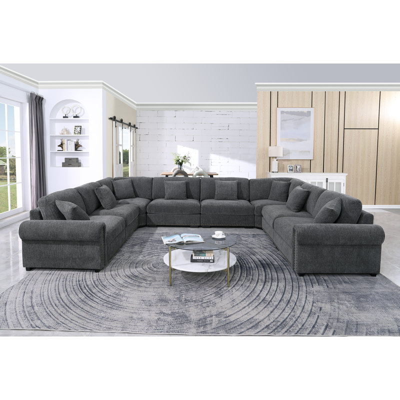 Canapé modulaire réversible surdimensionné en chenille surdimensionné à 8 places pour grands salons et grands espaces