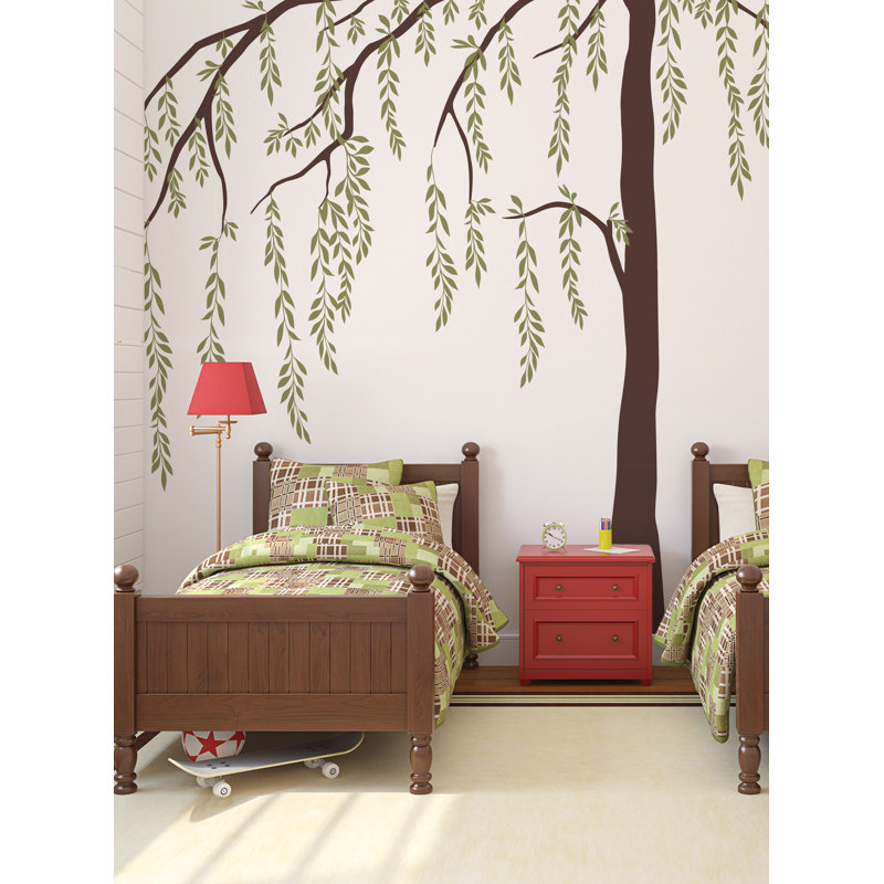 Décalcomanie murale arbre à willows feuilley weeping, Vert / Brun
