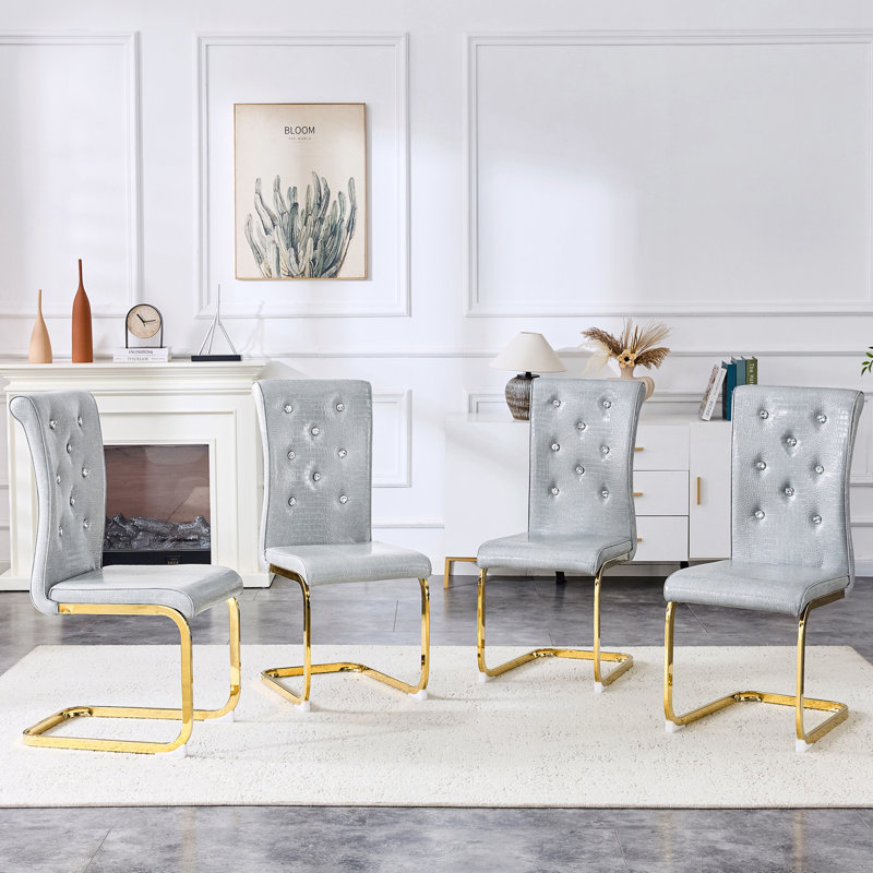Ensemble de chaises de salle à manger avec 4 chaises rembourrées, Gris, Or