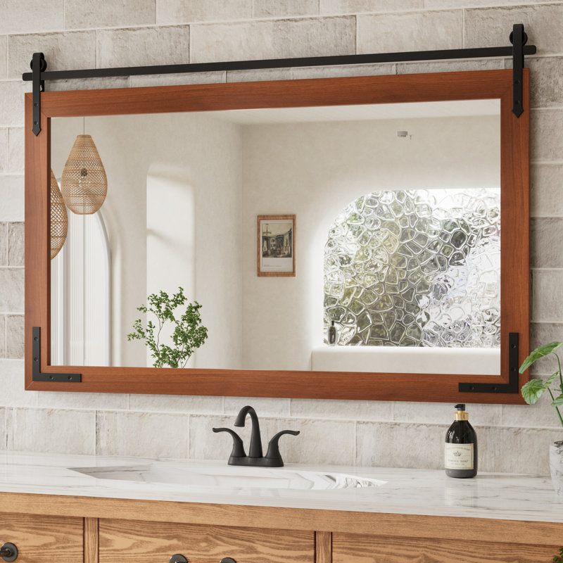 Miroir décoratif Brunilda Rustic Farmhouse, 30 po x 45 po, Marron foncé