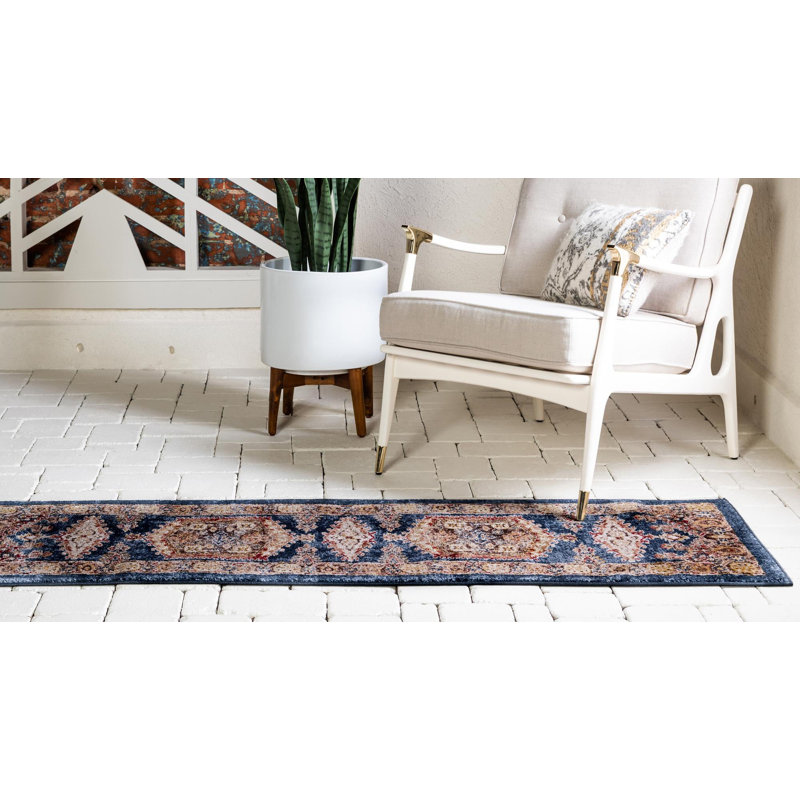 Tapis oriental terre cuite Vern, Tapis de couloir 2 pi x 6 pi 1 po, Blue/Brown