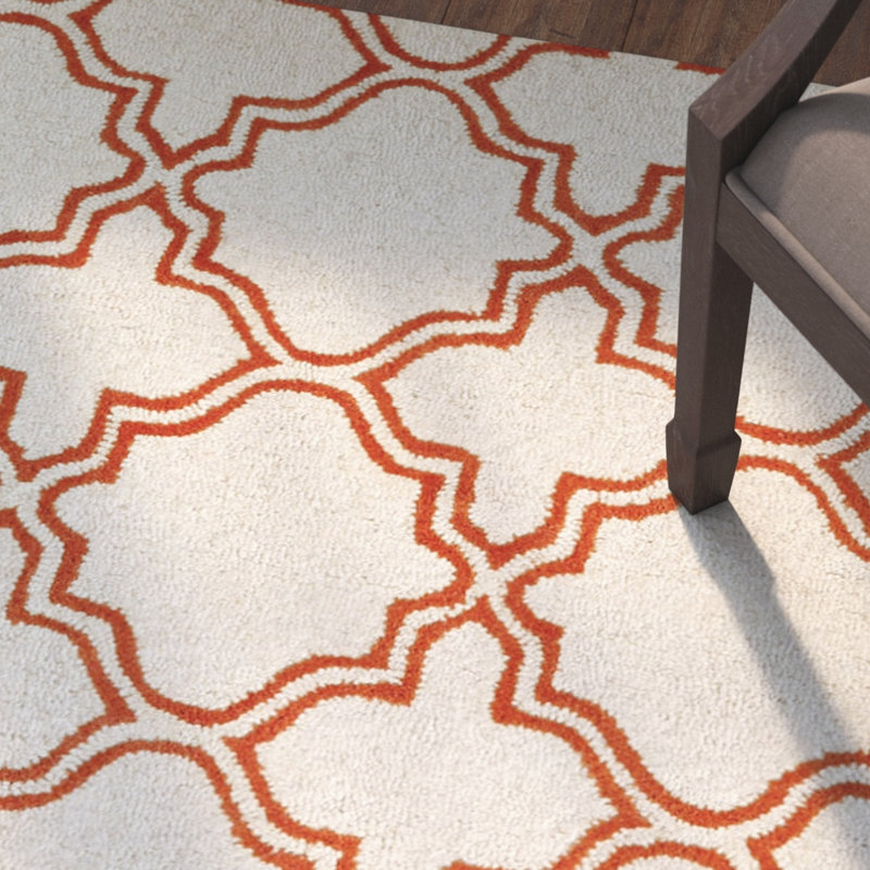 Tapis ivoire / orange Frederica, Rectangle 9 pi 6 po x 13 pi 6 po