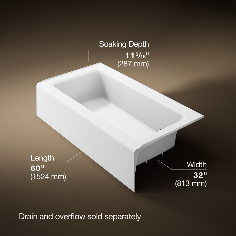 Bellwether® 60" x 32" Soaking Bathtub, White, Right