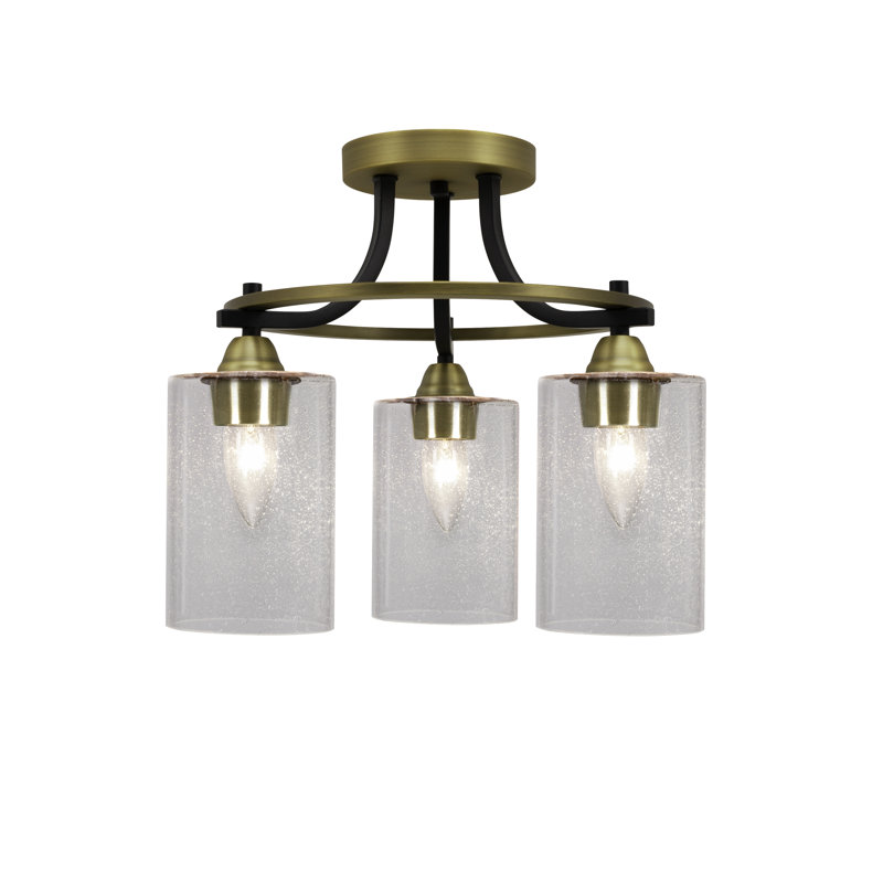 Gwynne Paramount 3 Light Semi-Flush Shown In Matte Black & Brass Finish With 4" Clear Bubble Glass