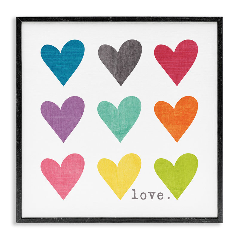 Aquarelle, cœurs mignons, amour, Noir, noir, noir, noir, H 17 po x l 17 po