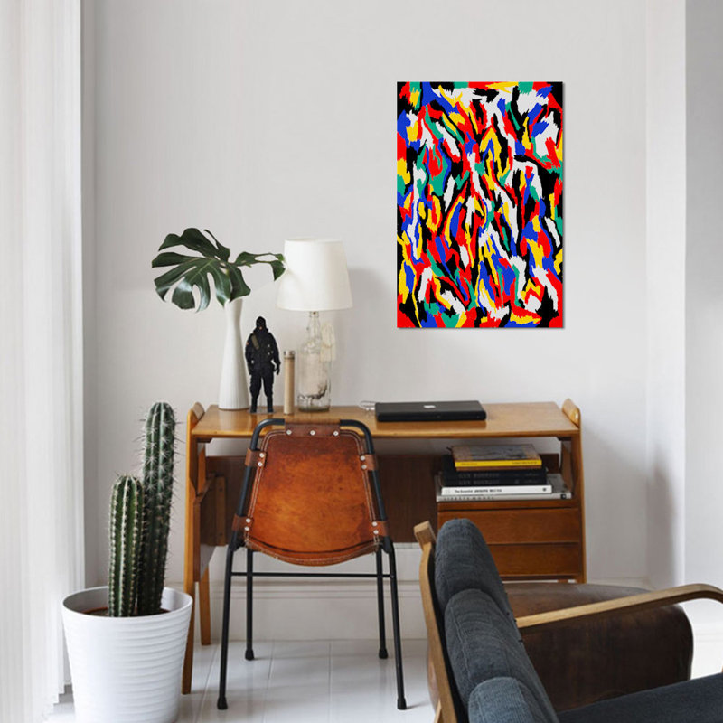 « bauhaus camouflage », impression sur toile, H 12 po x l 8 po x P 0,75 po, Toile tendue, Pas de tapis