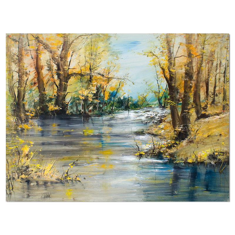 « automne forest river », reproduction sur toile tendue, H 20 po x l 20 po x P 1 po