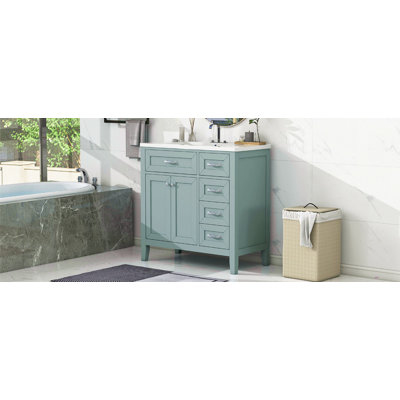 Meuble-lavabo 36 po avec lavabo, armoire de salle de bain avec tiroirs, structure solide et panneau de fibres à densité moyenne