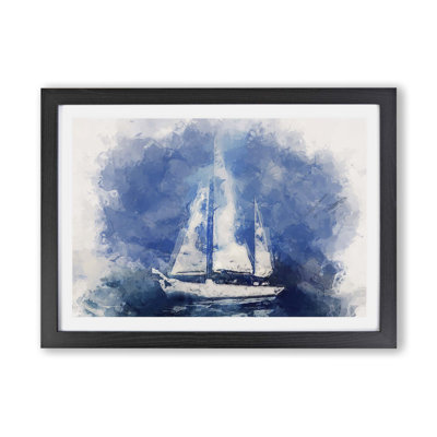 White Sailboat Paint Strokes - Framed Print