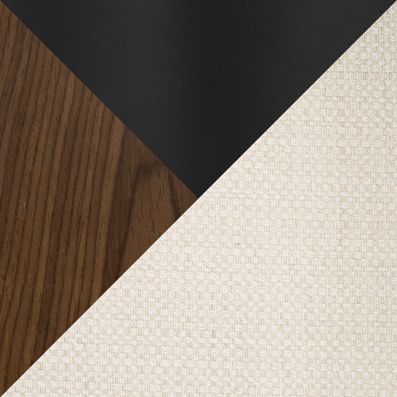 Tabouret de bar Laurenzio, Noir, Tissu crème / bois de noyer