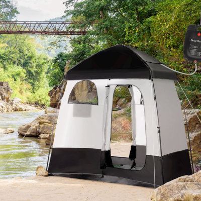 Tente de douche Outsunny, abri intime pour le camping, vestiaire, cabine de douche extérieure instantanée portable avec 2 pièces, sac de douche, plancher et sac de transport