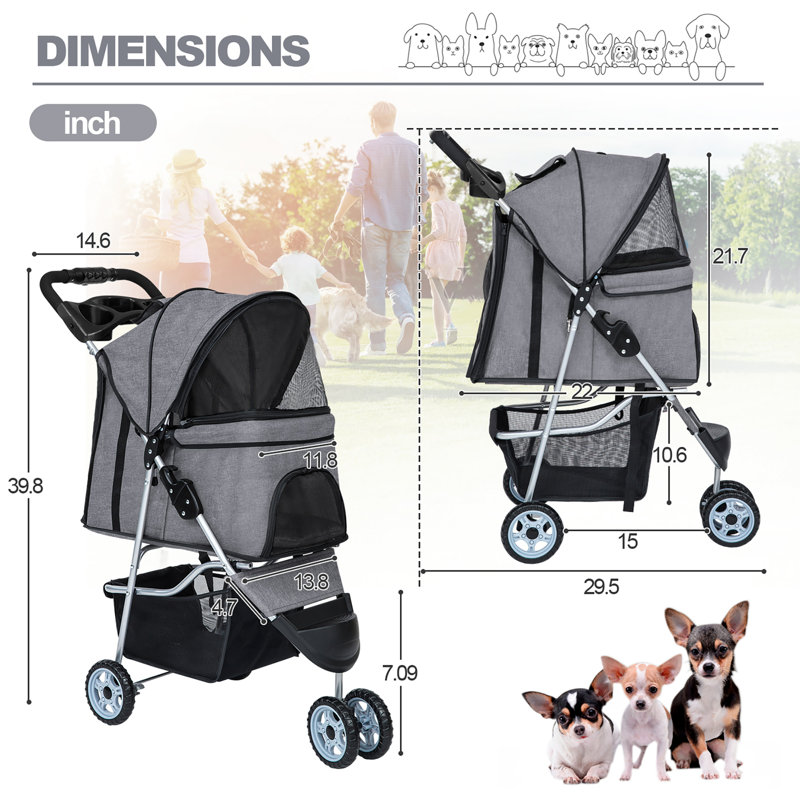 Foldable Pet Stroller, Gray