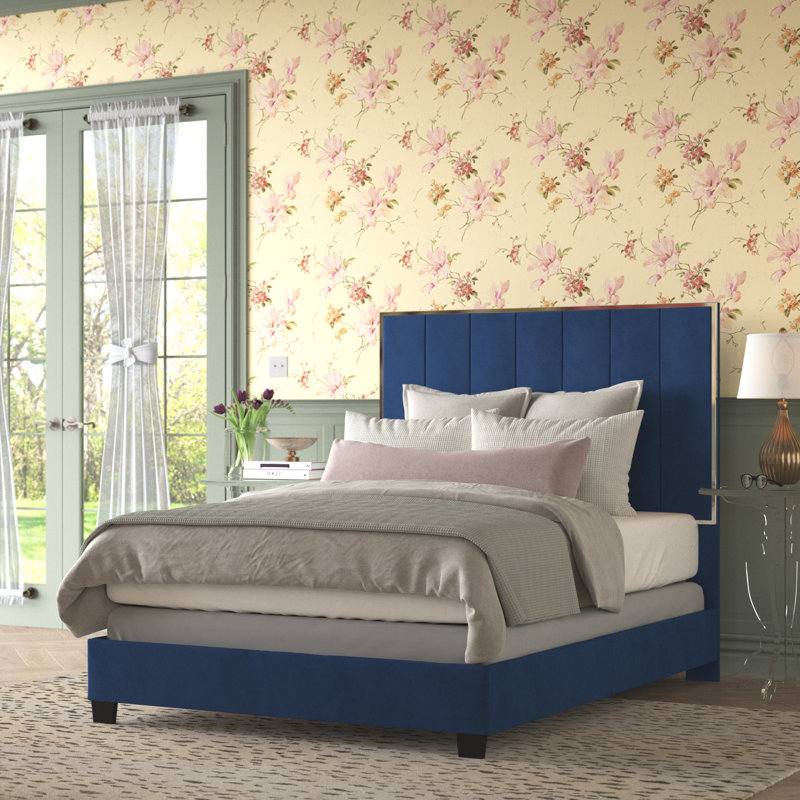 Lit standard capitonné Hartig, Bleu espace, Grand