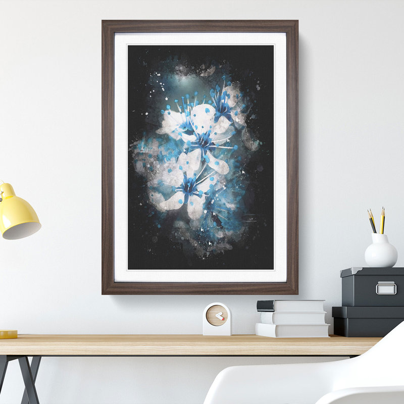 Blue Cherry Tree Flowers - Picture Frame Graphic Art, Walnut, 65cm H x 48cm W x 2cm D