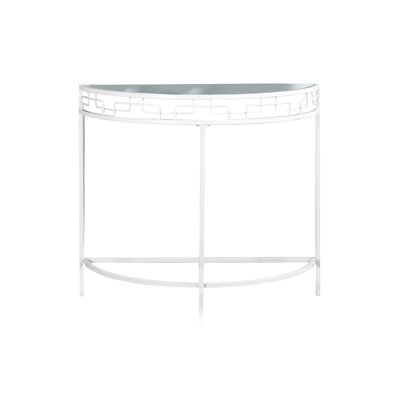 Console d'appoint moderne : design demi-lune avec métal blanc et verre trempé, élément contemporain pour salon