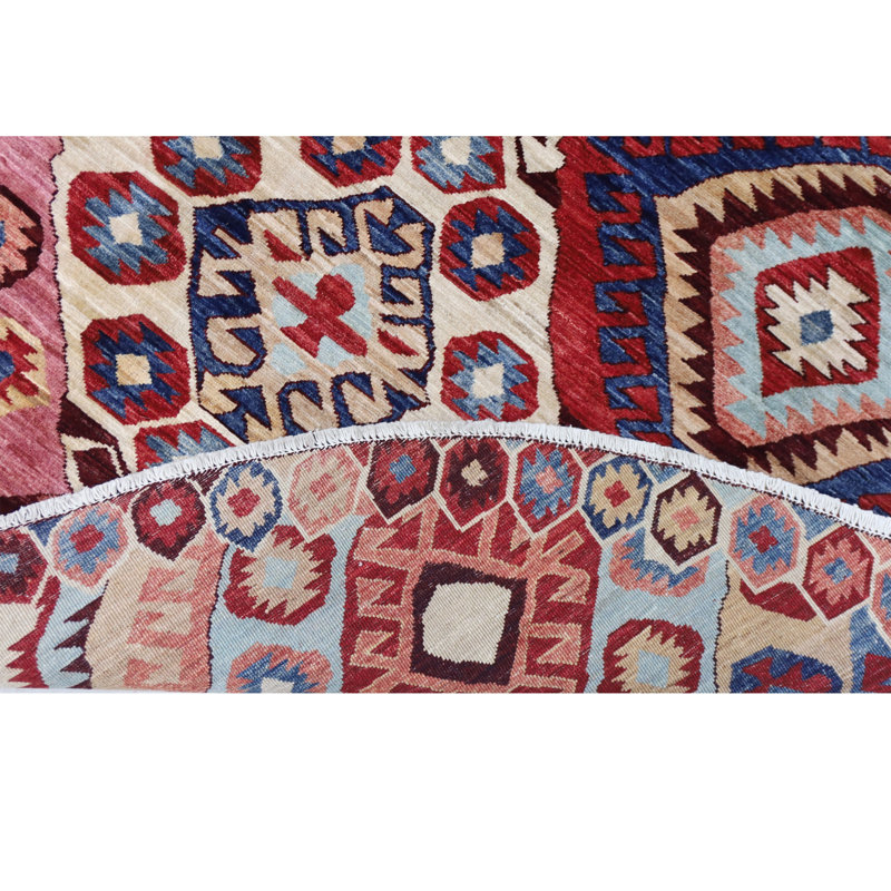 High-Quality Hand-Knotted Red And Navy Area Rug