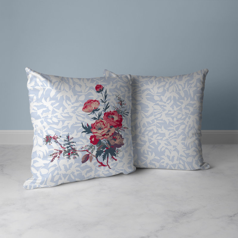 Coussin Opulent Orchid Roses, Bleu/rouge, H 16 po x l 16 po