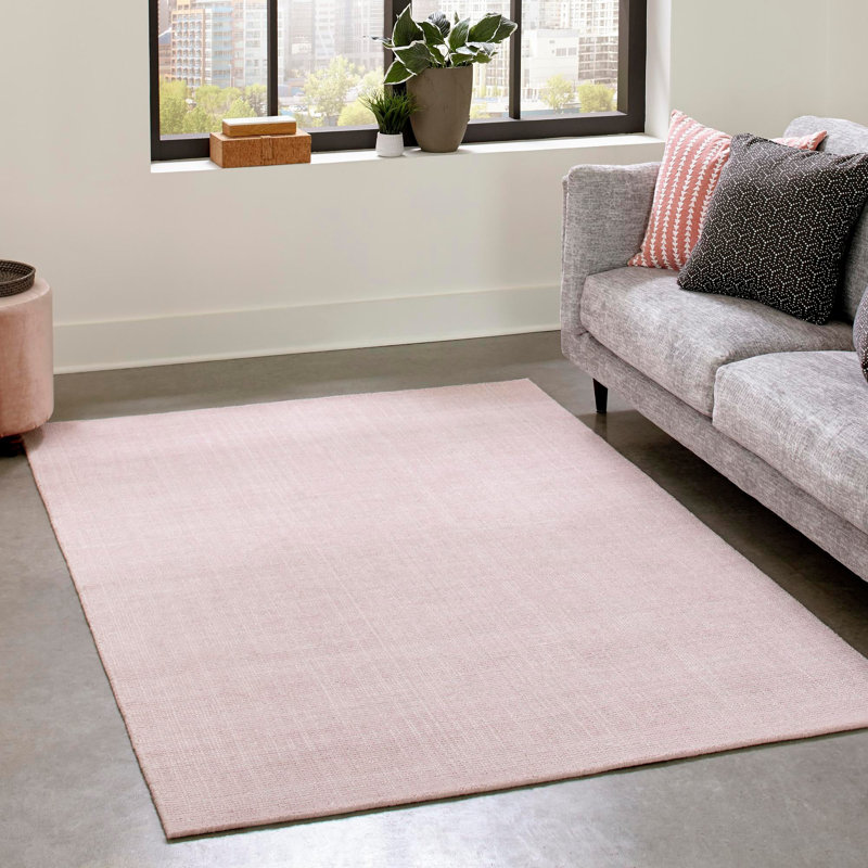 Tapis uni / rayé de couleur anglaise rose / ivoire Fladena, Rectangle 10 pi x 13 pi 1 po