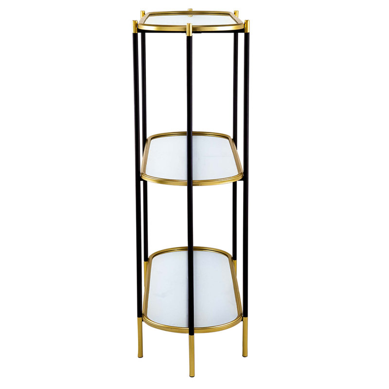 Console à 3 niveaux 48,5 x 16,5 x 50 po, tablette miroir en or noir