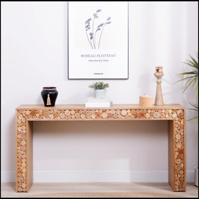 Console rustique en bois avec accents de bûches naturelles - entrée de 62 pouces, canapé étroit, table d'appoint de couloir - style campagne moderne