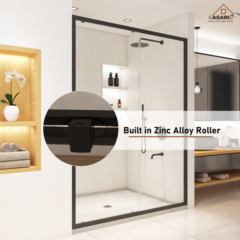 60" W x 72" H Single Sliding Framed Shower Door, Black