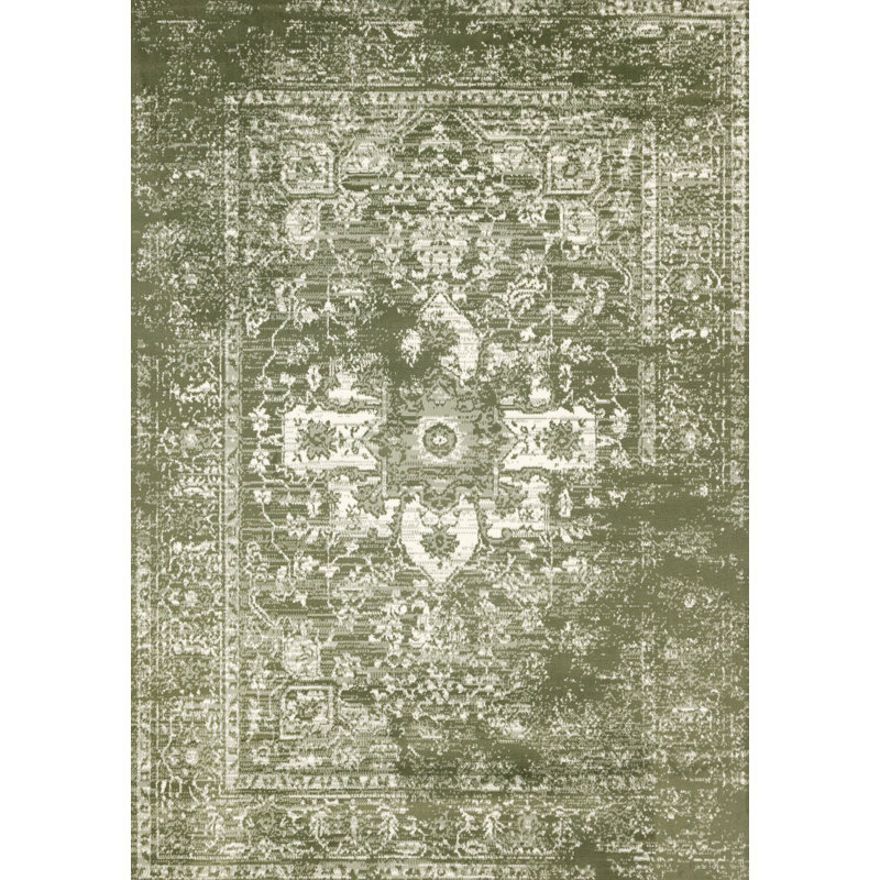 Tapis traditionnel vert Manzelli, Rectangle 7 pi 9 po x 10 pi 6 po