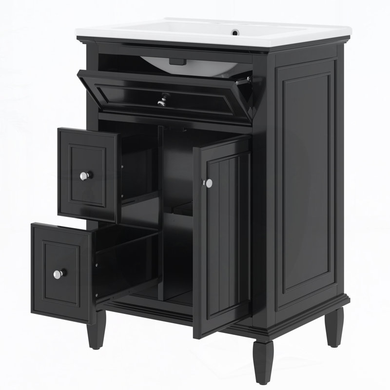 Meuble-lavabo 24 po avec lavabo, Noir, noir, noir, noir