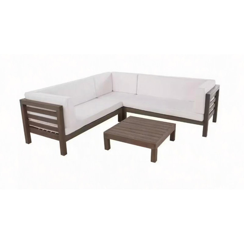 Ensemble modulaire d'extérieur en bois avec coussins, Blanc