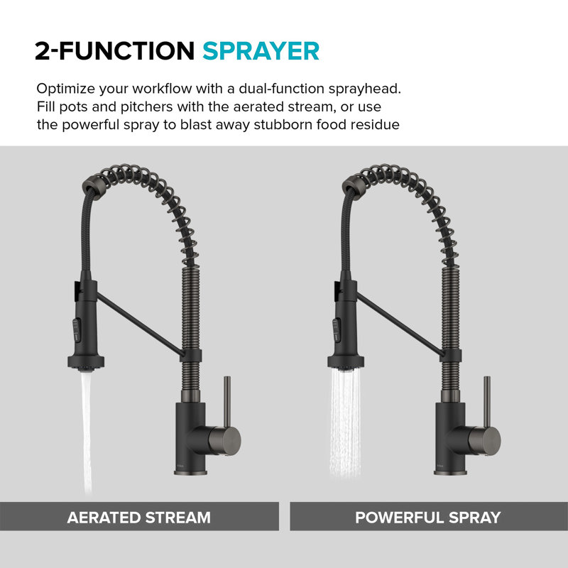 Single Handle Kitchen Faucet 2-Function Sprayer Pull Down Kitchen Faucet, Matte Black/Black Stainless