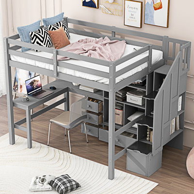 Loft Bed With L-Shaped Desk And Drawers