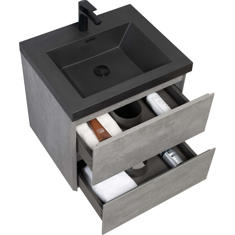 Meuble-lavabo flottant avec lavabo, meuble-lavabo mural moderne avec lavabos en quartz et tiroirs à fermeture en douceur