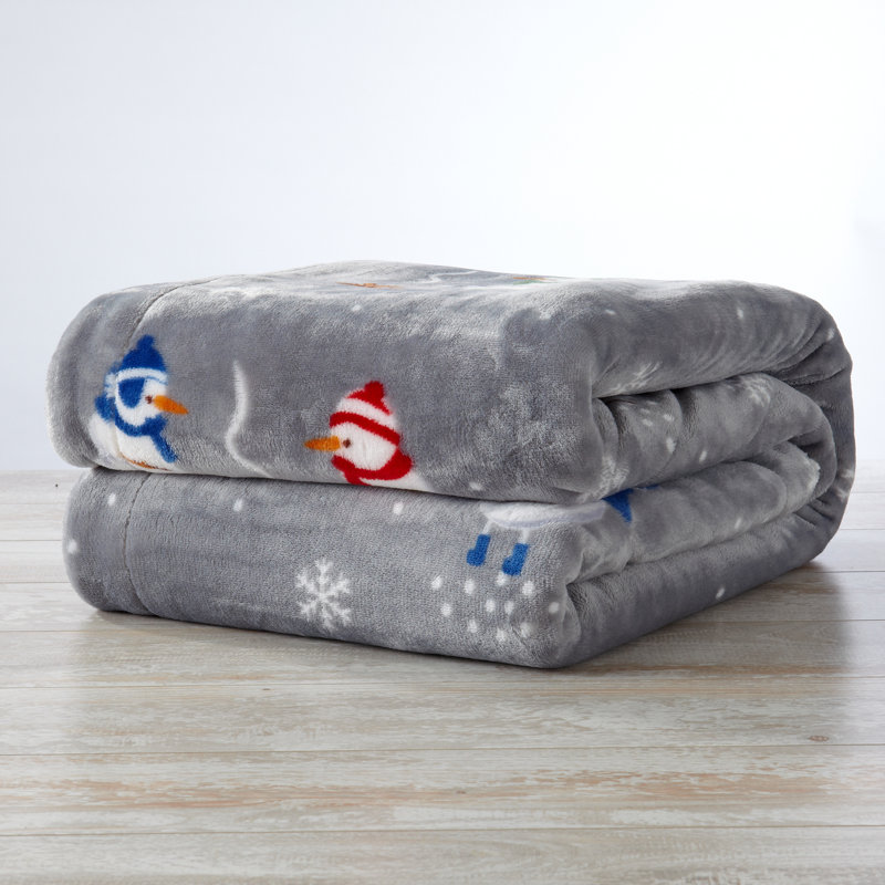 Ultra Soft Plush Reversible Holiday Throw Blanket, Snowman with Cocoa