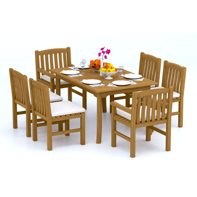 Ensemble de salle à manger en bois de teck 9 pièces 9 pièces: table rectangulaire de 60 po avec chaises Devon (2 chaises et 6 chaises sans accoudoirs) # 11DV1302